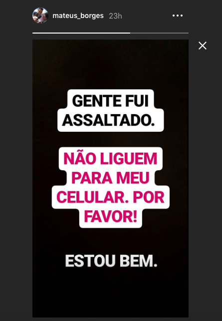 Mateus Borges avisa sobre sequestro em seu Instagram (Reprodução)
