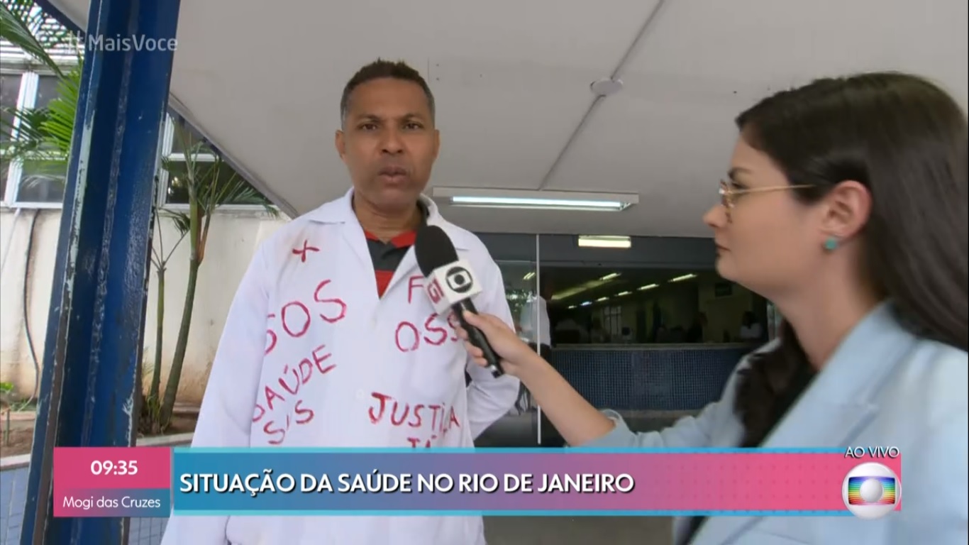 André Luiz, técnico de enfermagem, e a repórter Nathália Castro no Mais Você