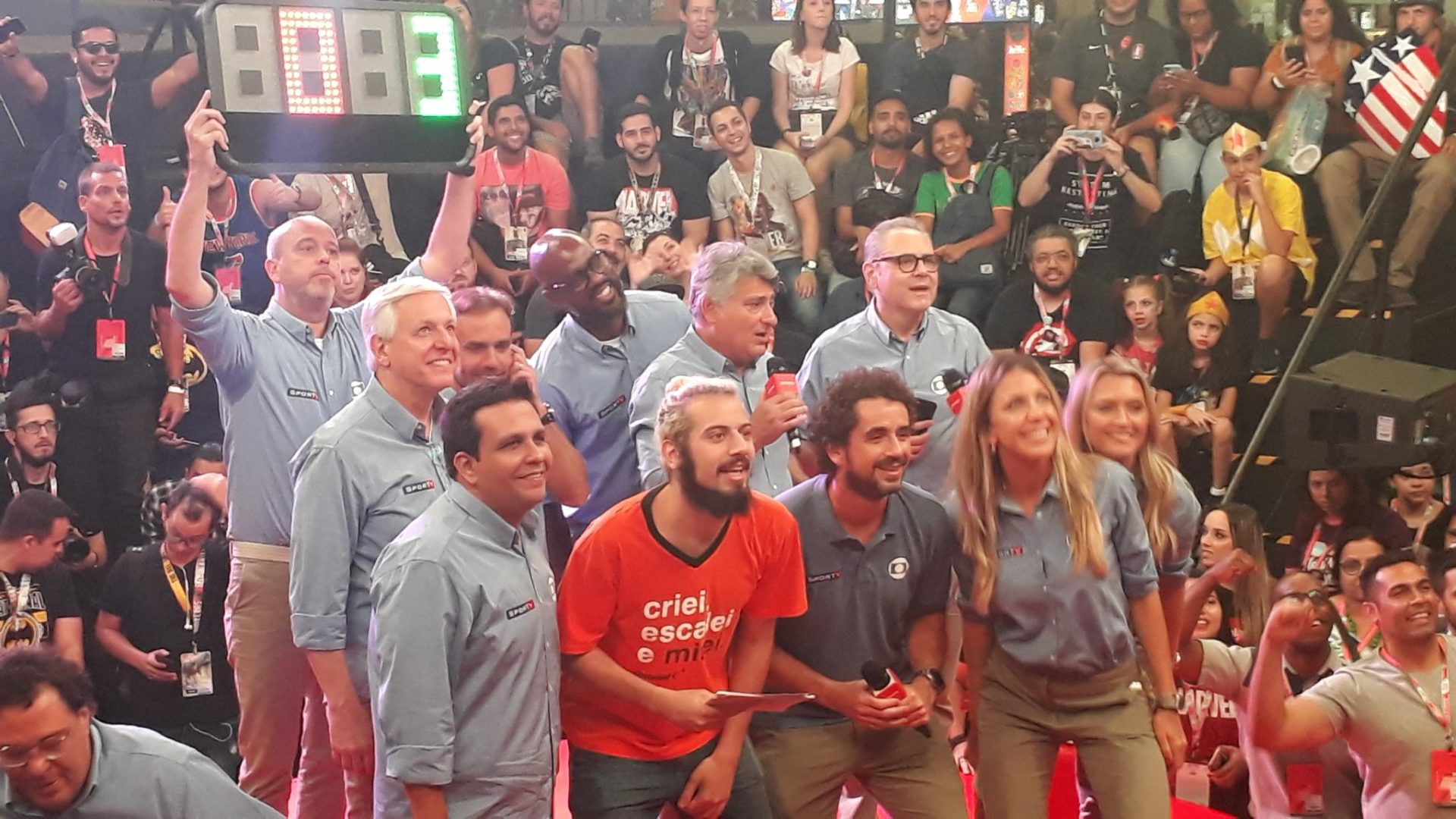 Nomes do Esporte da Globo no painel da CCXP 2019 (Gabriel Vaquer/Observatório da TV)