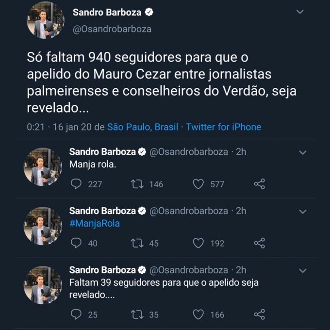 Sandro Barboza ofende Mauro Cezar no Twitter (Reprodução/Twitter)