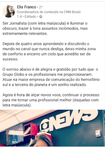 Produtora deixa Globo News para ser promovida na CNN Brasil (Reprodução/LinkeIn)