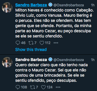 Sandro Barboza ofende Mauro Cezar no Twitter (Reprodução/Twitter)