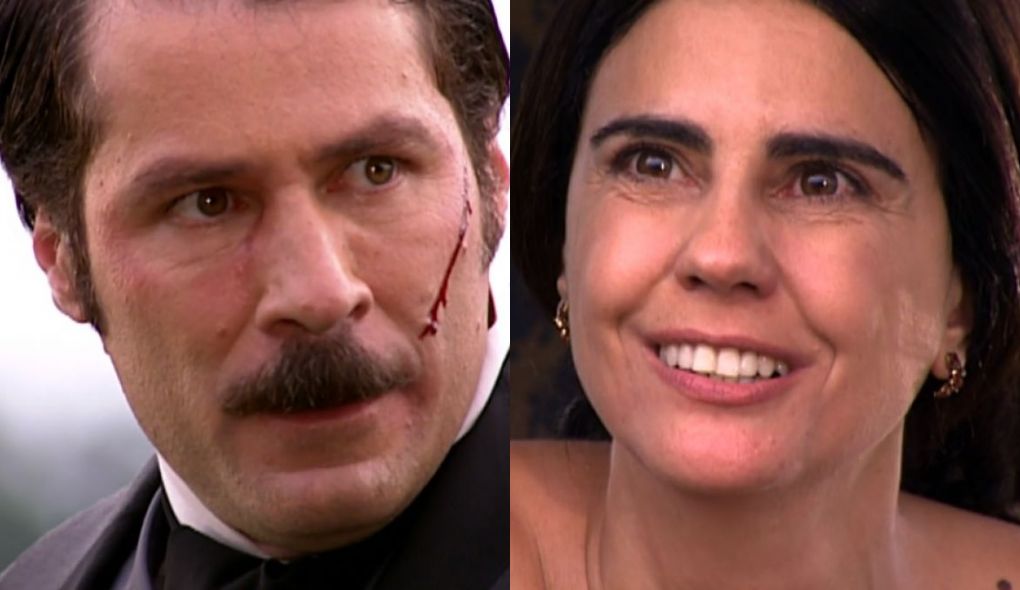 Leôncio (Leopoldo Pacheco) e Tomásia (Mayara Magri) de A Escrava Isaura