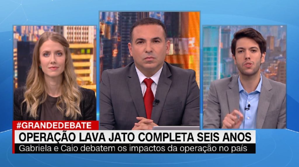 Gabriela Prioli, Reinaldo Gottino e Caio Coppolla, de O Grande Debate, no CNN Novo Dia