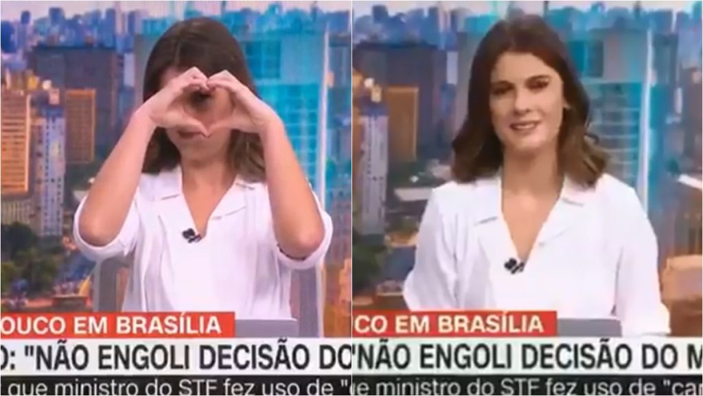 Elisa Veeck faz coraçãozinho ao vivo na CNN Brasil (Reprodução: CNN Brasil)