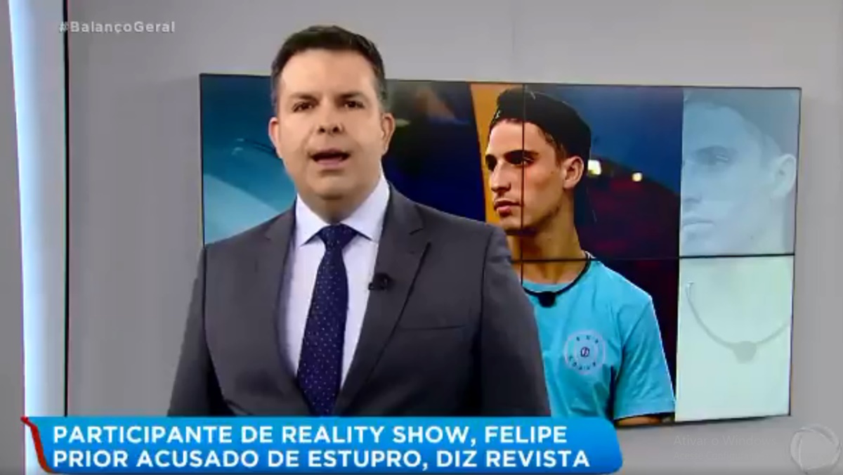 Felipe Prior vira manchete em programa da Record TV (Reprodução: Record TV)
