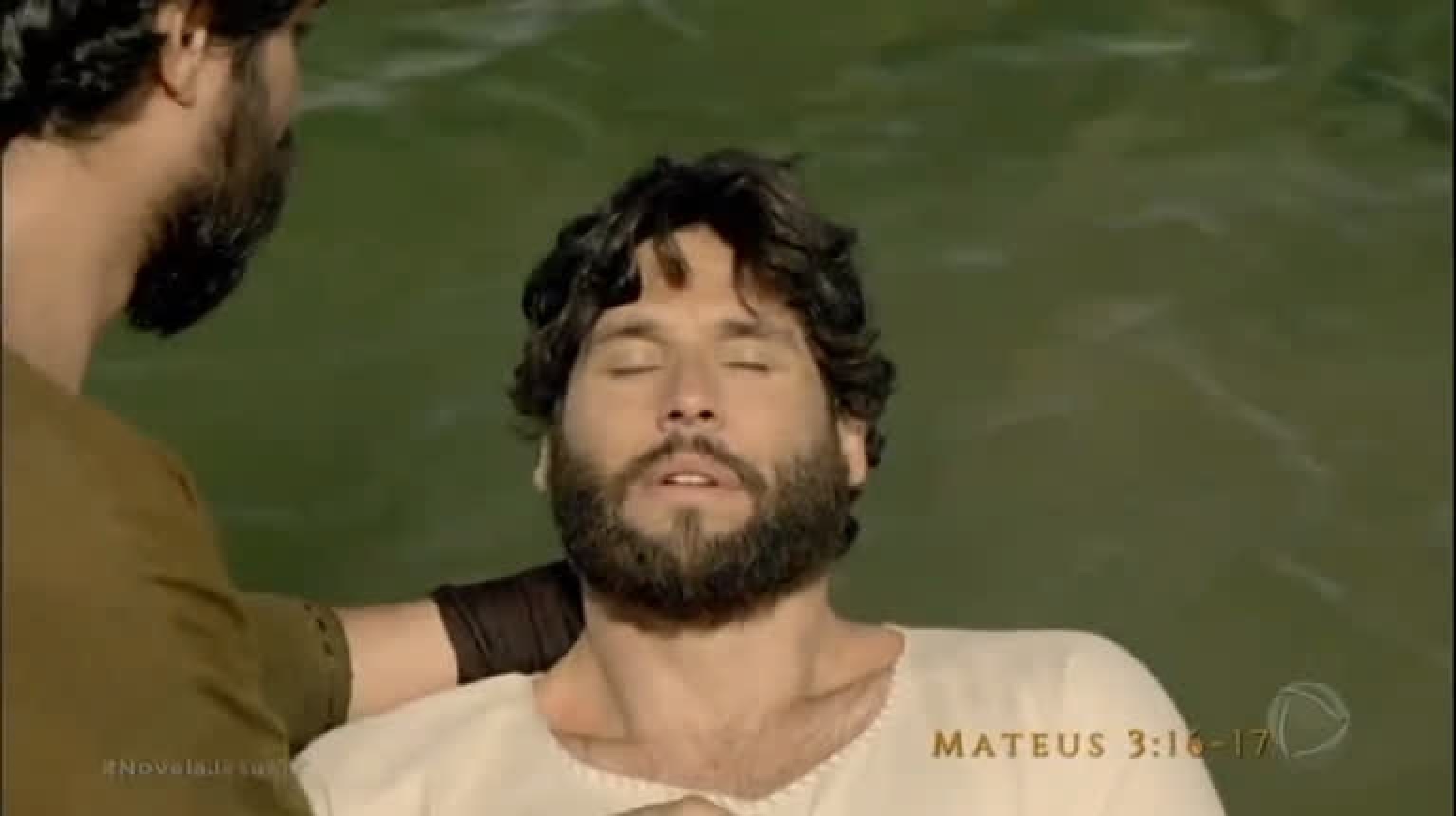Iano Salomão e Dudu Azevedo como João Batista e Jesus na novela Jesus (Reprodução / Record TV)