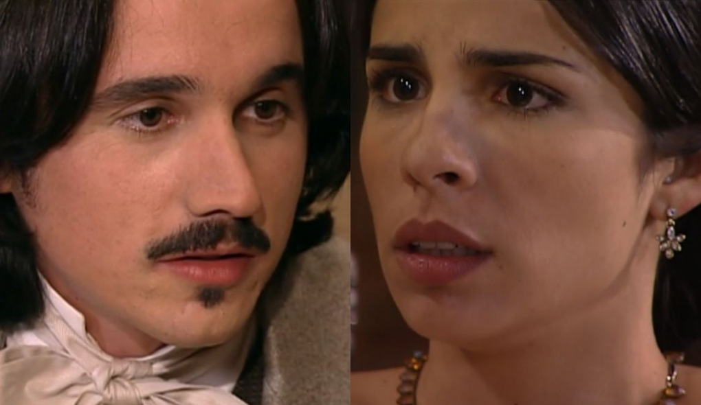 Geraldo (Caio Junqueira) e Malvina (Maria Ribeiro) de A Escrava Isaura