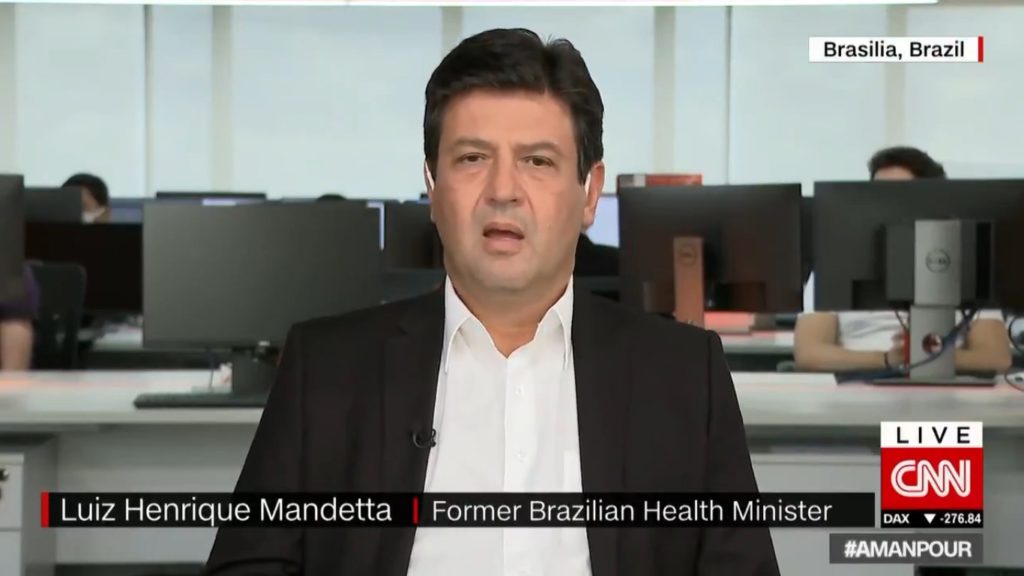 Christianne Amanpour entrevista Luiz Henrique Mandetta, na CNN