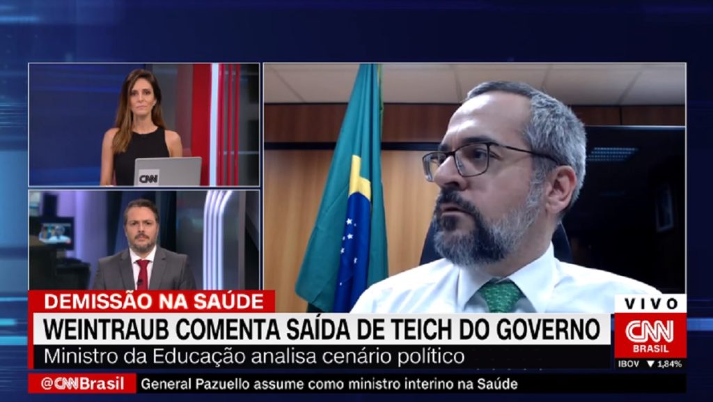 Monalisa Perrone, Caio Junqueira e Abraham Weintraub, no Expresso CNN
