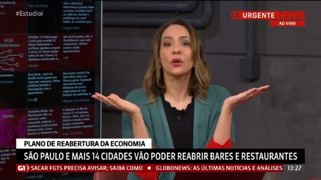 Maria Beltrão, no Estúdio I, da GloboNews
