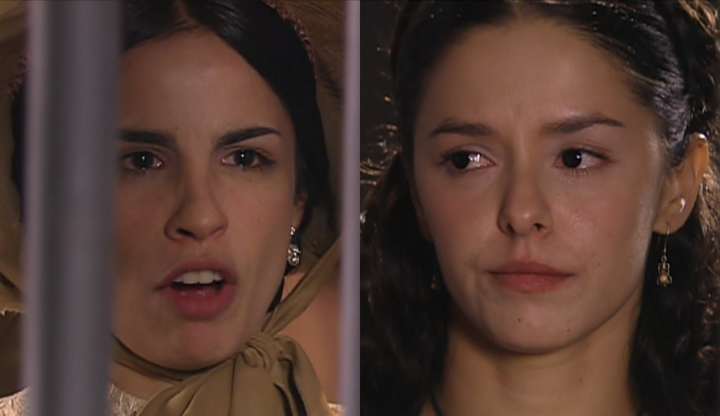 Malvina (Maria Ribeiro) e Isaura (Bianca Rinaldi) de A Escrava Isaura