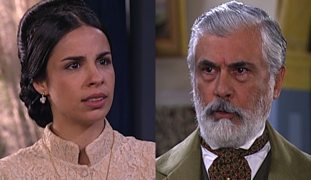 Malvina (Maria Ribeiro) e Sebastião (Paulo Figueiredo) de A Escrava Isaura