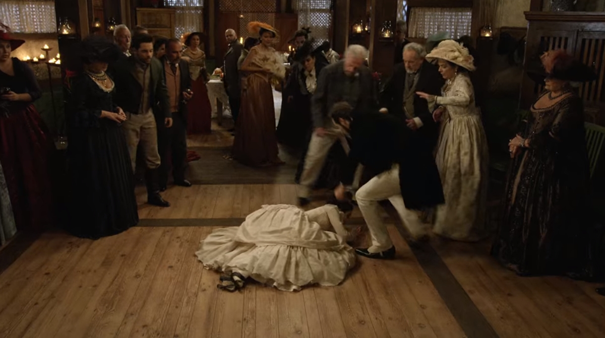 Teresa cai durante dança com Almeida (Reprodução: Record TV)