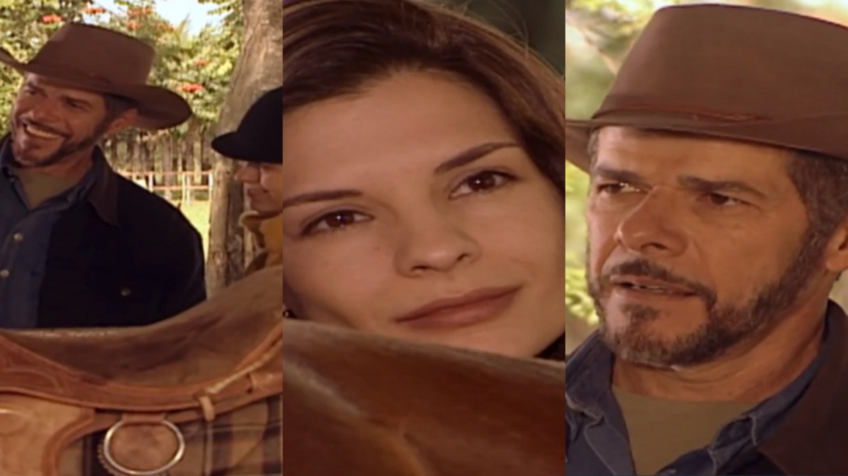 Pedro (José Mayer), Camila (Carolina Dieckmann) e Cíntia (Helena Ranaldi) de Laços de Família