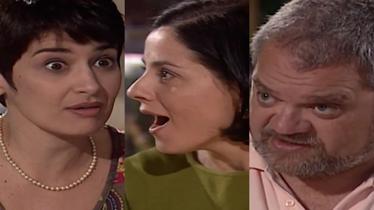 Márcia (Inez Viana), Yvete (Soraya Ravenle) e Viriato (Zé Victor Castiel) de Laços de Família