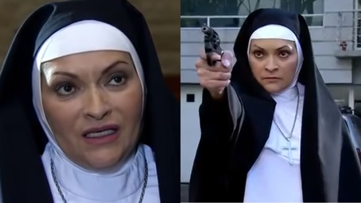 Josefina canta Ave Maria para os noivos e depois atira para matar (Reprodução: Televisa S.A.)