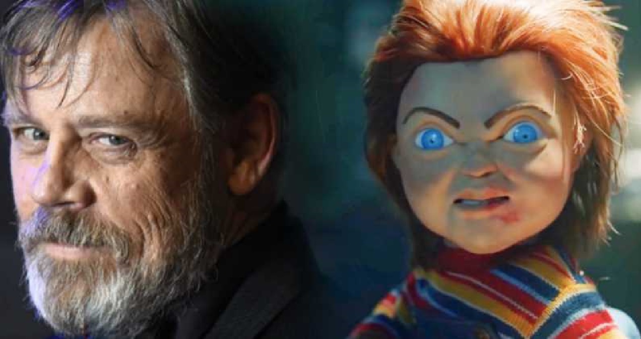 O ator Mark Hamill (à esquerda) interpretou Chucky (à direita) no filme de 2019 (Reprodução)