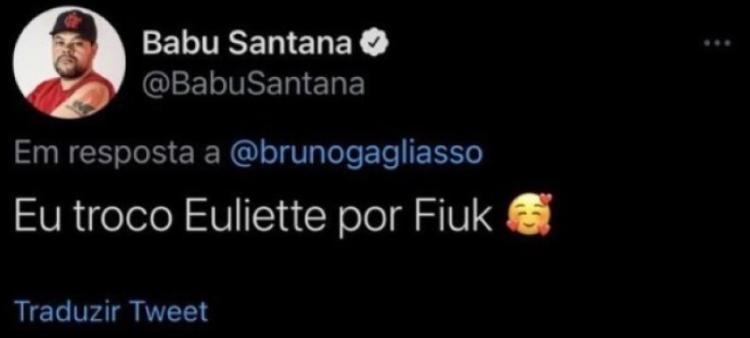 Babu Santana alfineta Juliette (Reprodução/Twitter)