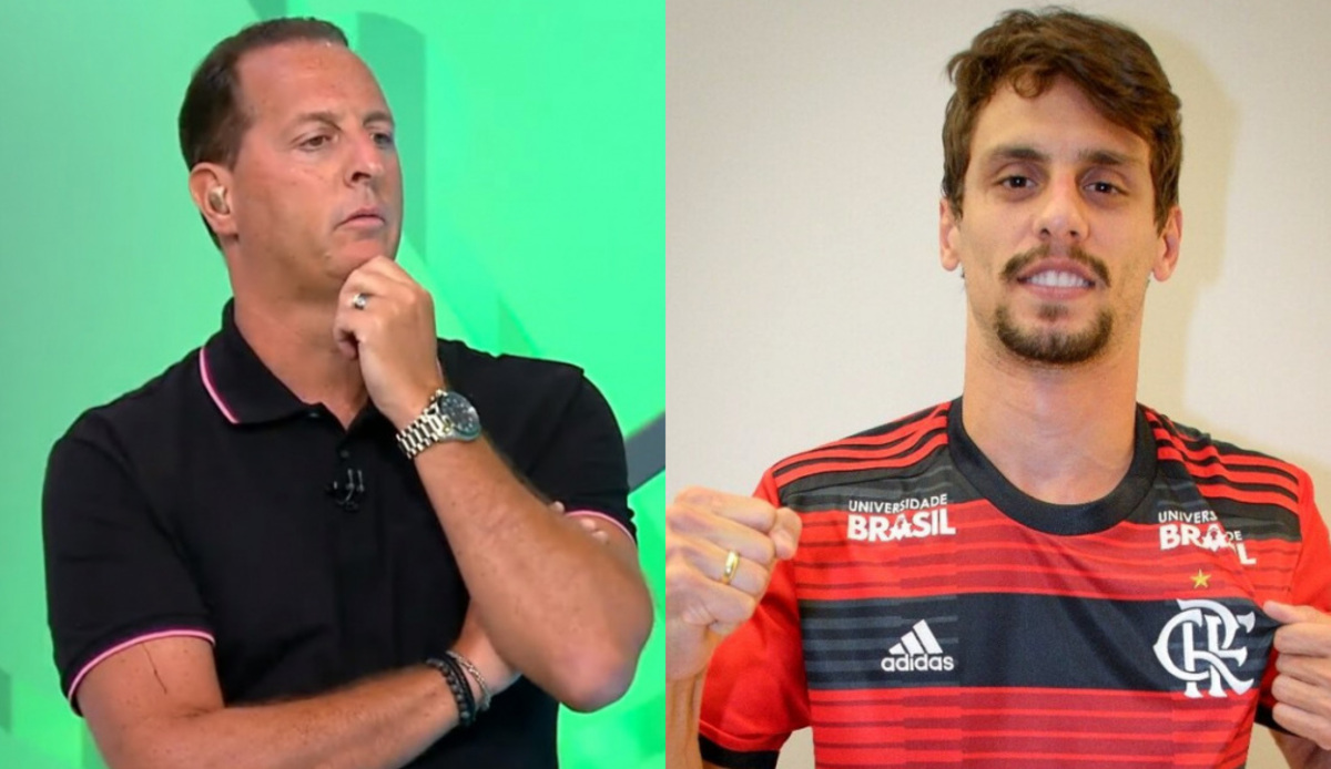 Benjamin Back, apresentador do Arena SBT, e Rodrigo Caio, jogador do Flamengo