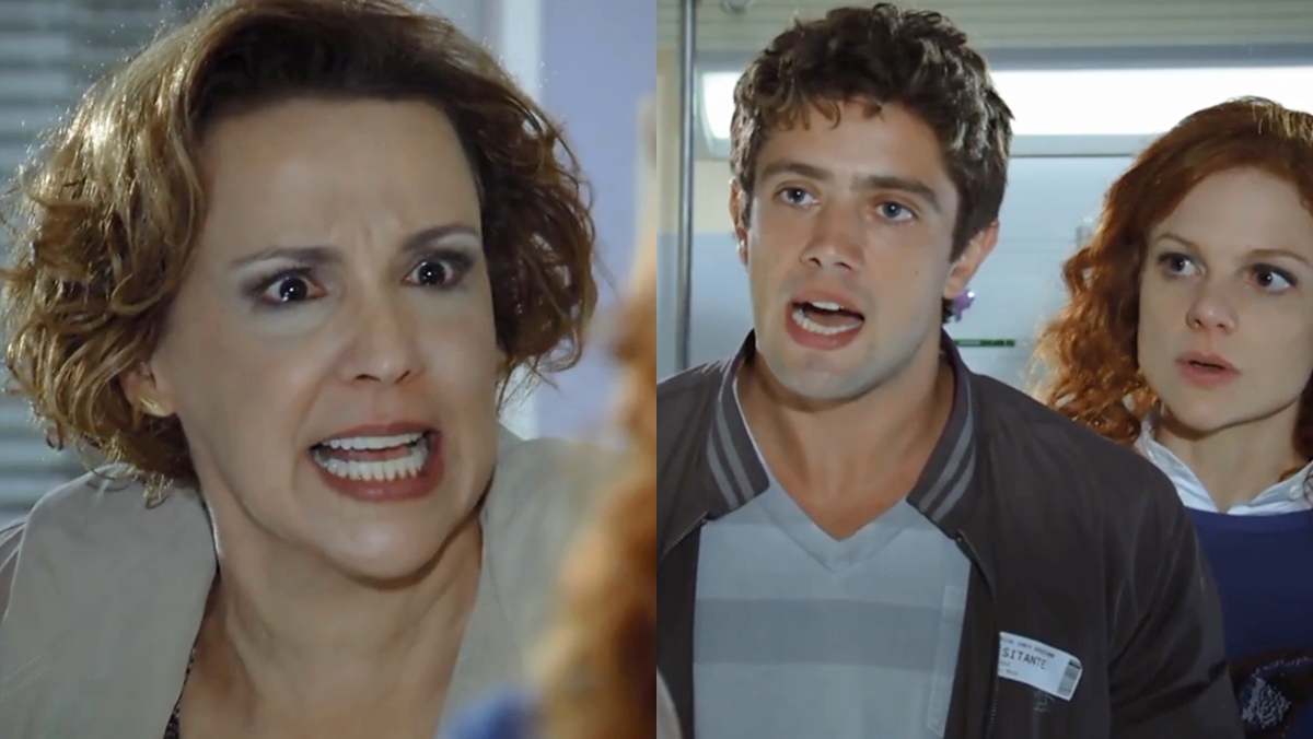 Eva, Rodrigo e Nanda discutem no hospital (Reprodução: Globo)