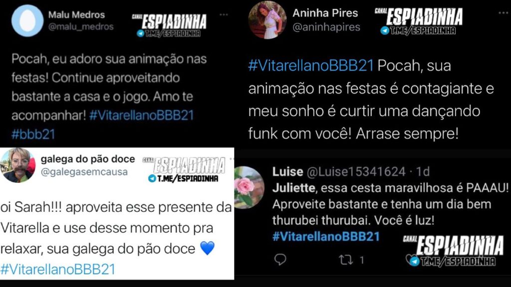 Tweetes escolhidos para ação Vitarella no BBB 21