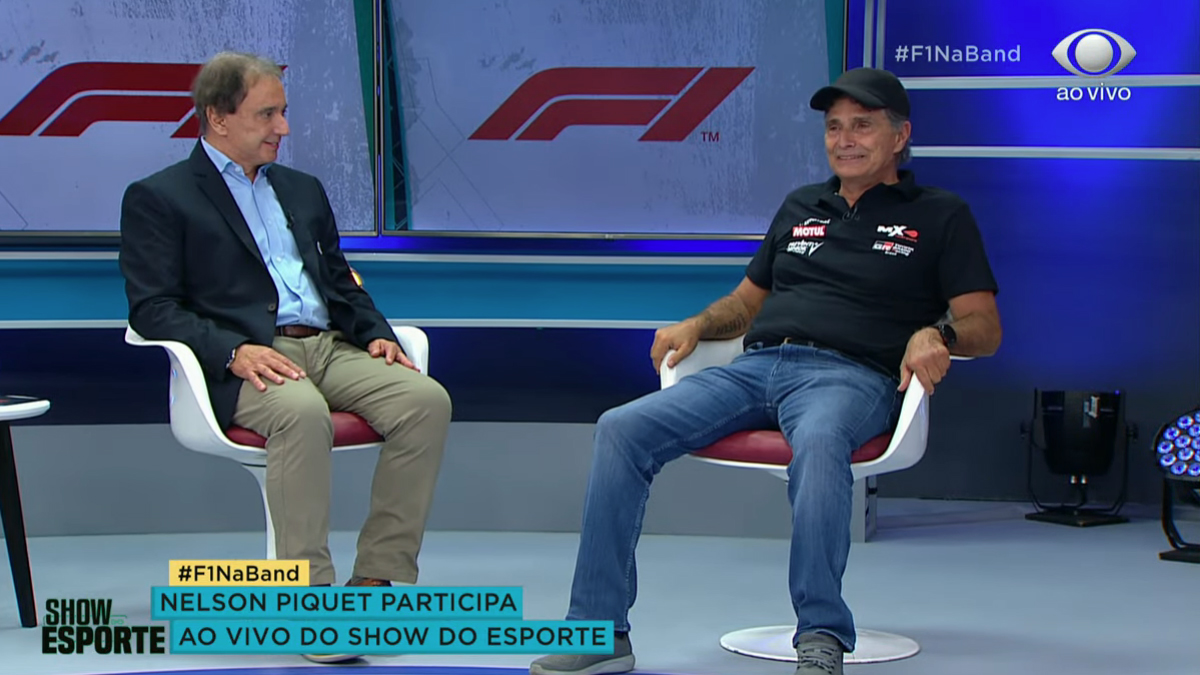 Reginaldo Leme e Nelson Piquet na transmissão de Fórmula 1 na Band