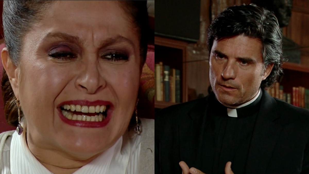 João Paulo coloca Bernarda contra a parede após sequestro do filho de Maria Desamparada Reprodução: Televisa S.A.)