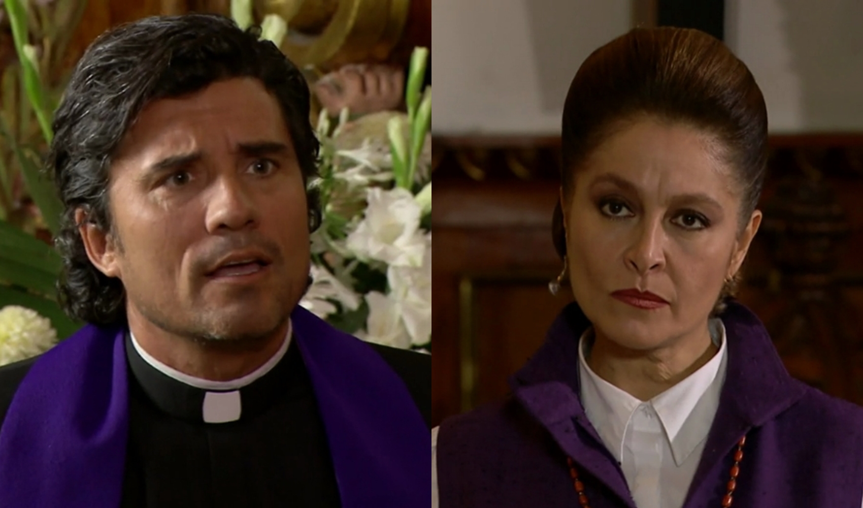 João Paulo fica indignado com Bernarda após assunto sobre crimes dentro da igreja (Reprodução: Televisa S.A.)