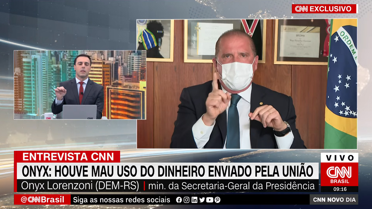 O apresentador Rafael Colombo rebate ministro Onyx Lorenzoni no telejornal CNN Novo Dia
