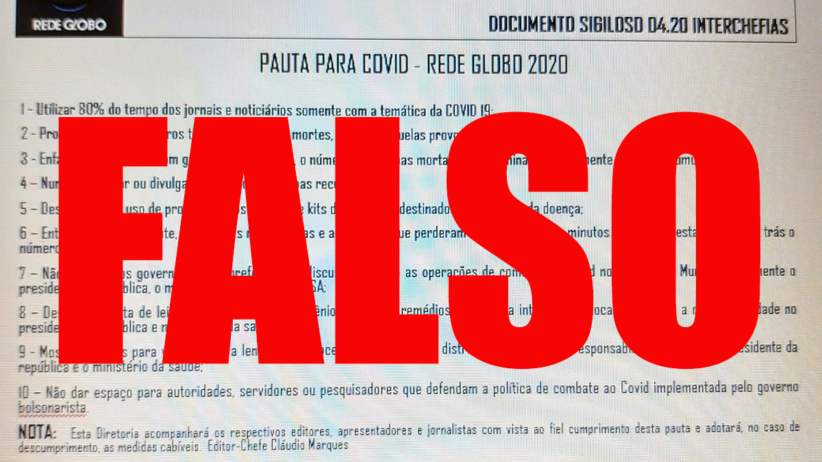 É falso documento da Globo sobre Covid-19 e contra o presidente Jair Bolsonaro