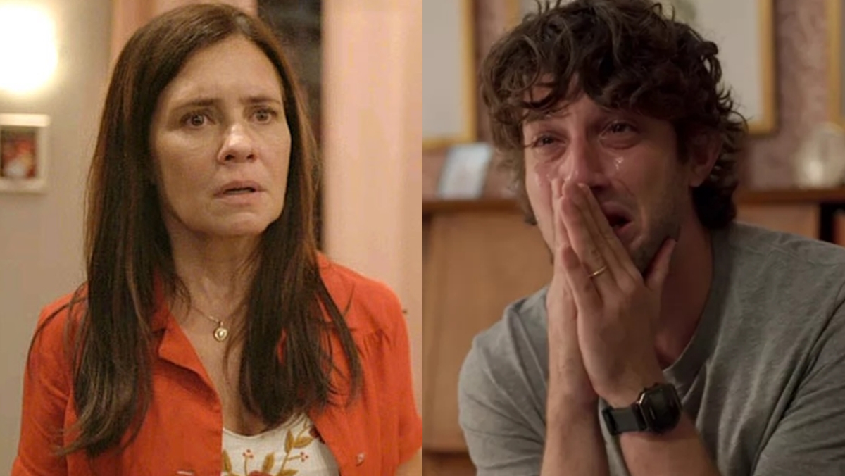 Adriana Esteves (Thelma) e Chay Suede (Danilo) em cena de Amor de Mãe (Reprodução: Globo)