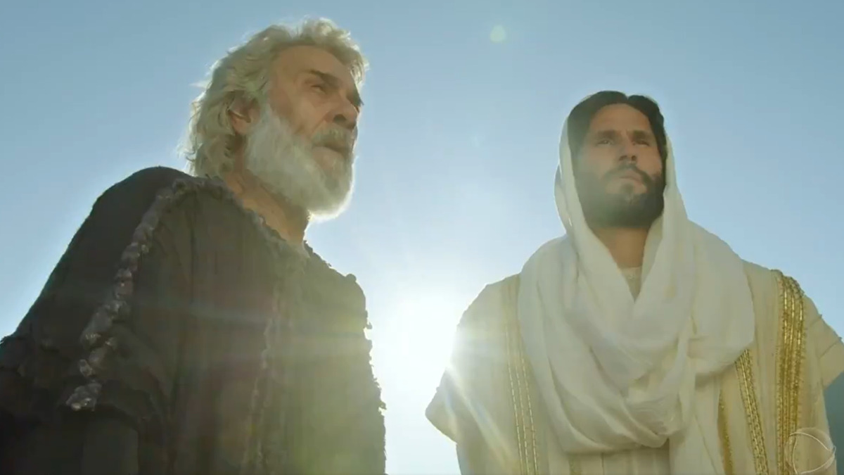 Abraão (Zé Carlos Machado) e Jesus (Dudu Azevedo) em Gênesis (Reprodução/Record TV)