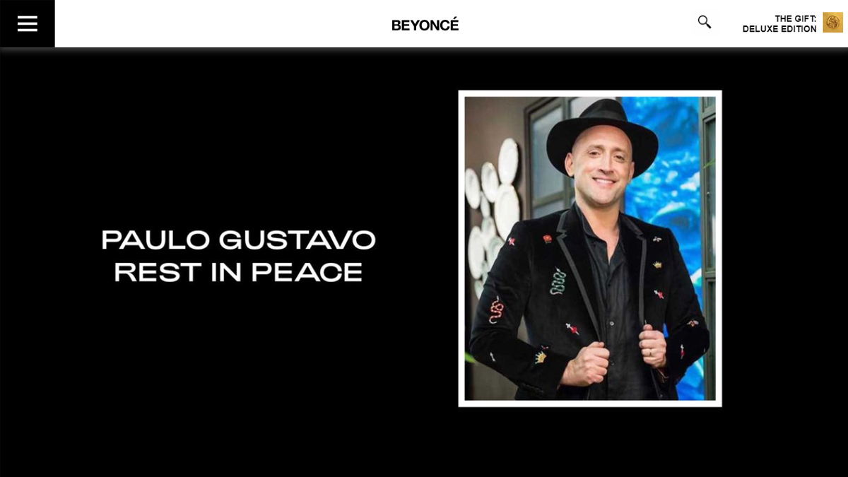 Homenagem para Paulo Gustavo no site da Beyoncé