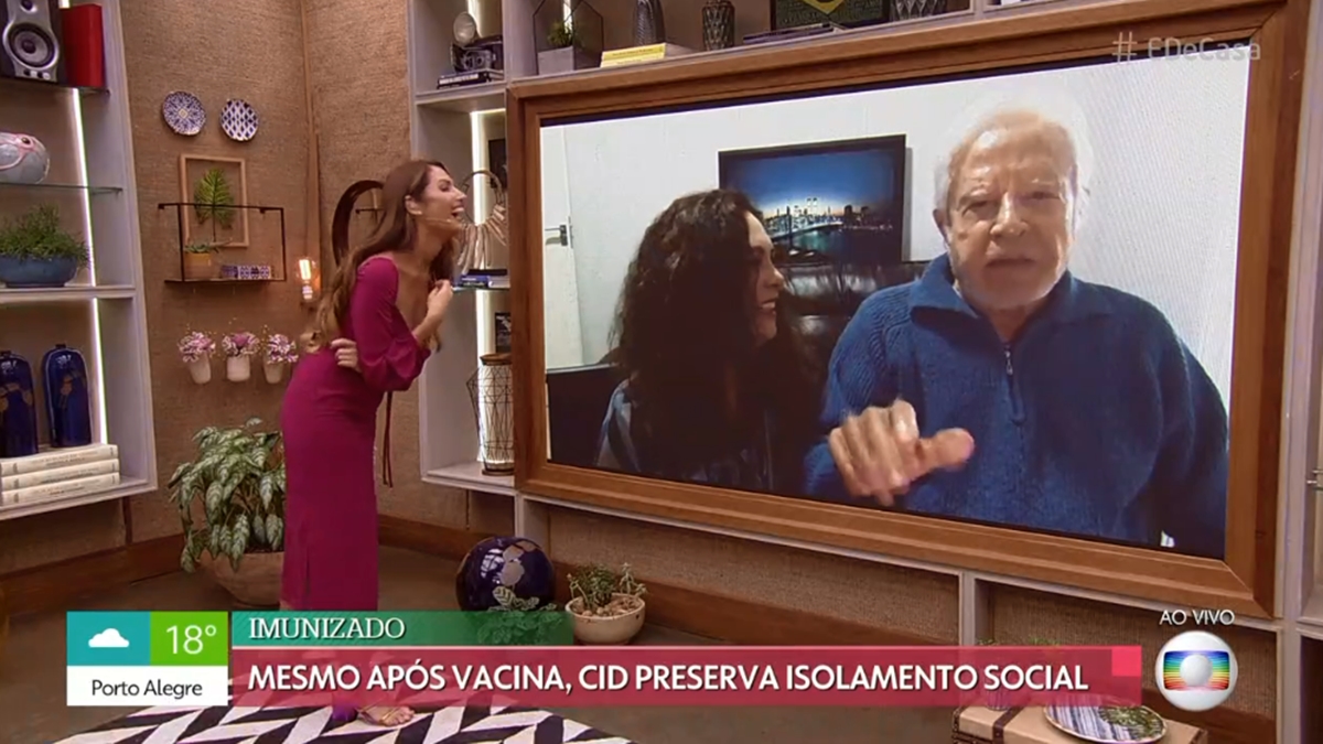 Patrícia Poeta entrevista Cid Moreira e Fátima, a mulher dele, no É de Casa (Reprodução: Globo)