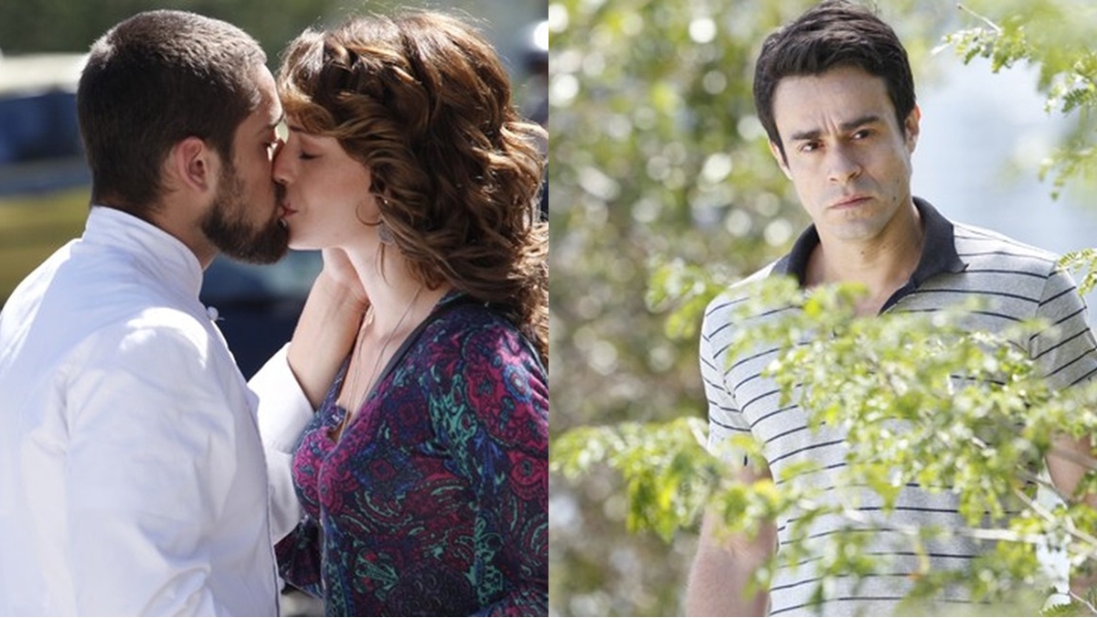 Fernando (Erom Cordeiro) vê beijo entre Cristina (Leandra Leal) e Vicente (Rafael Cardoso) - Império — Foto: Raphael Dias/Globo