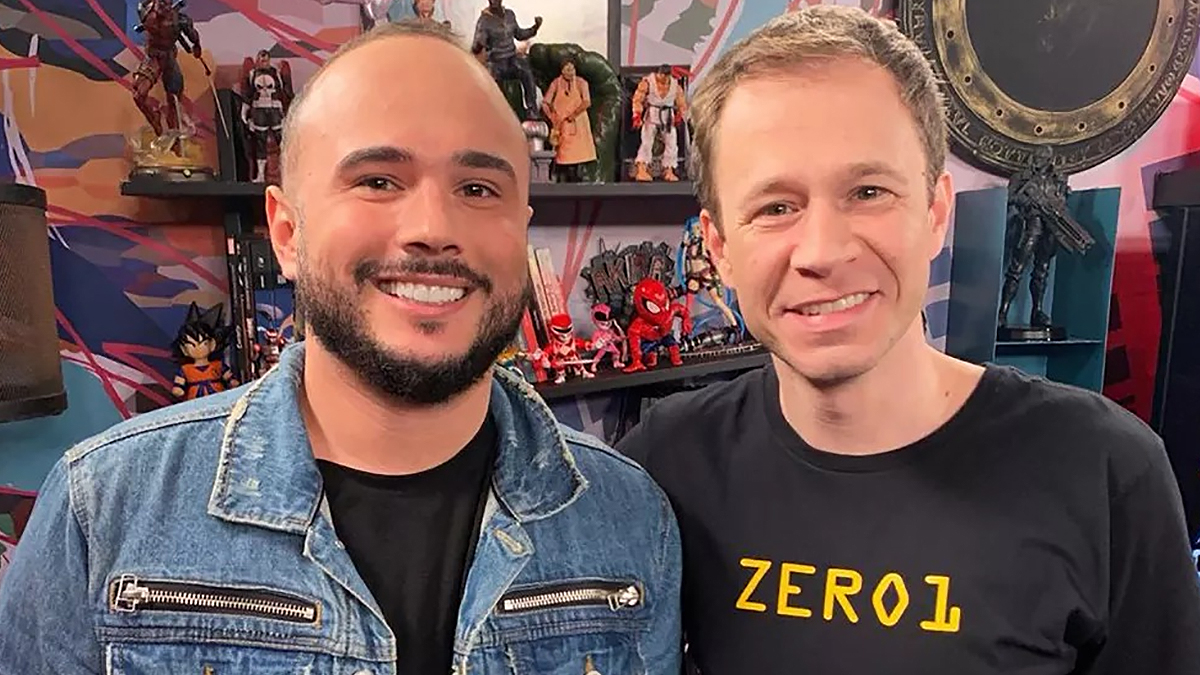 Ed Gama e Tiago Leifert no Zero 1, em 2019