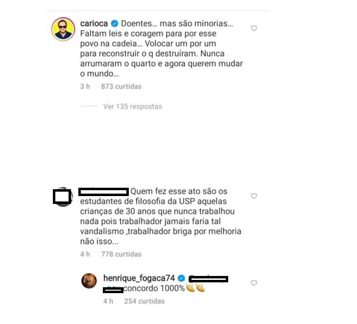 Carioca e internauta comentaram postagem de Henrique Fogaça