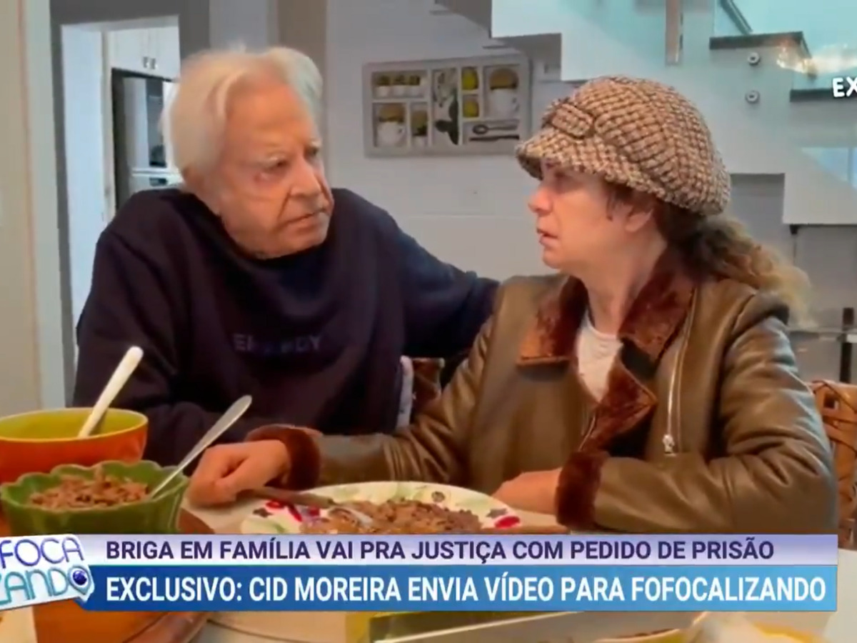 Cid Moreira e esposa em vídeo no Fofocalizando, do SBT (Divulgação)