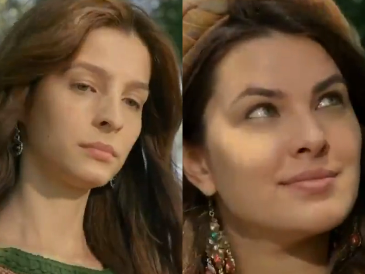 Lia (Michelle Batista) e Raquel (Thaís Melchior) em Gênesis (Reprodução/Record TV)