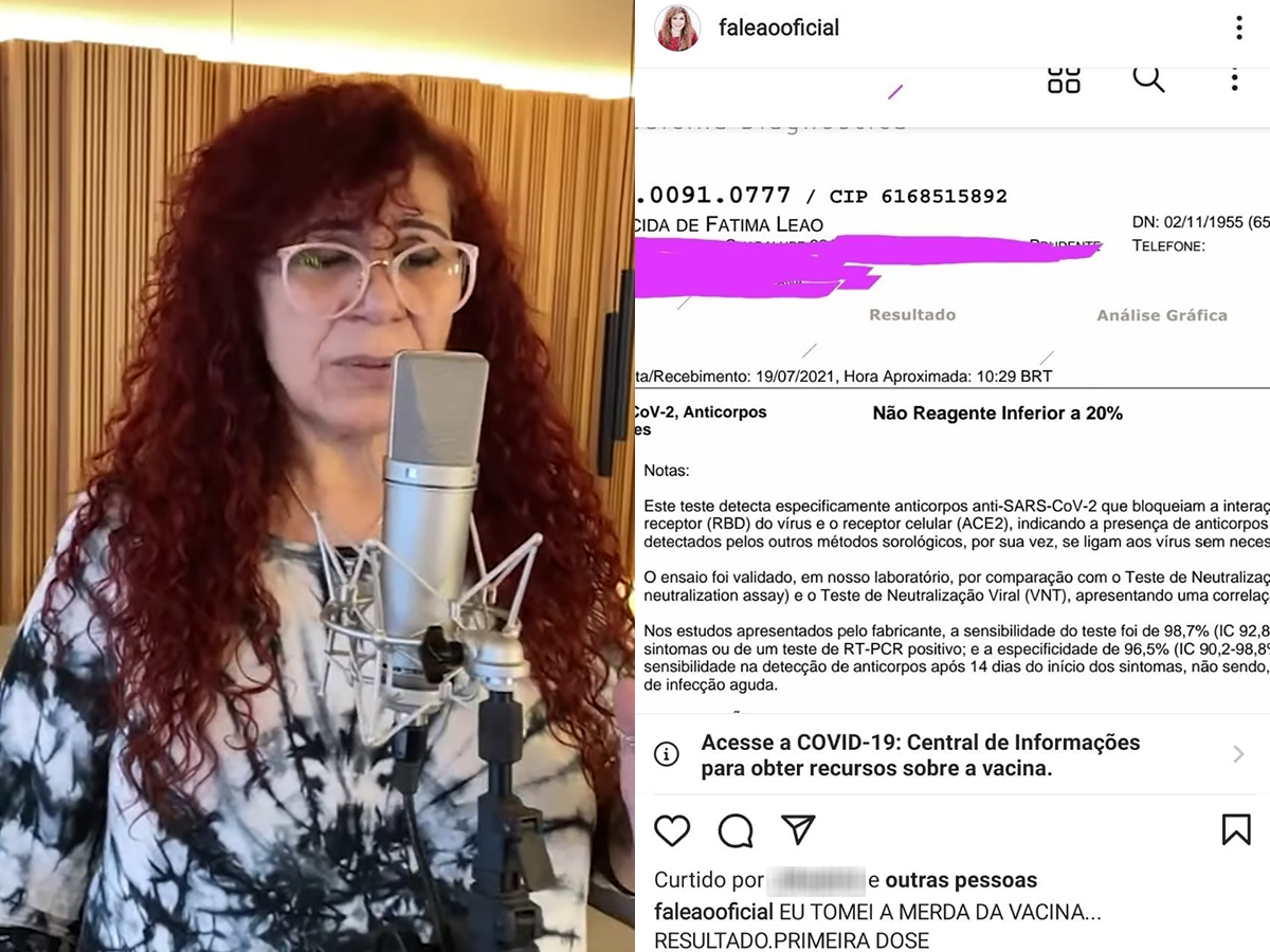 A cantora e compositora Fátima Leão critica vacina para a Covid-19