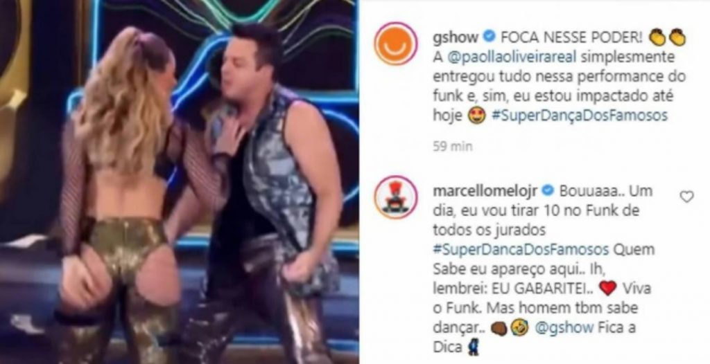 Marcello Melo Jr. comentou postagem do Gshow sobre Paolla Oliveira no funk da Super Dança dos Famosos