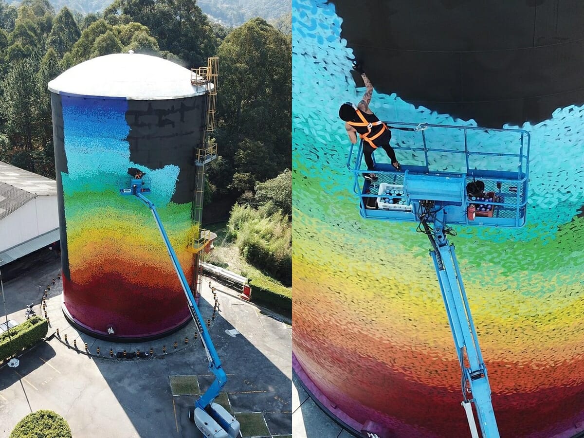 Artista paulistano, Mena pintou mais de 1.200 metros de uma caixa d'água no SBT (Reprodução: Instagram @Mena.011)