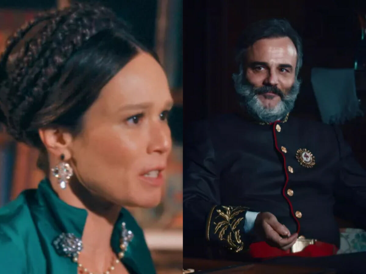 Condessa de Barral (Mariana Ximenes) e Dumas (Marcelo Valle) em Nos Tempos do Imperador (Reprodução)
