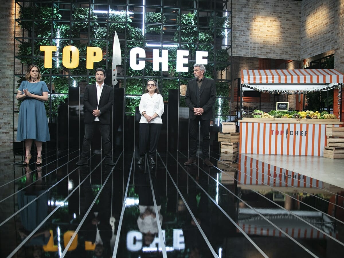 Felipe Bronze, Ailin Aleixo e Emmanuel Bassoleil, jurados do Top Chef, e Mara Salles