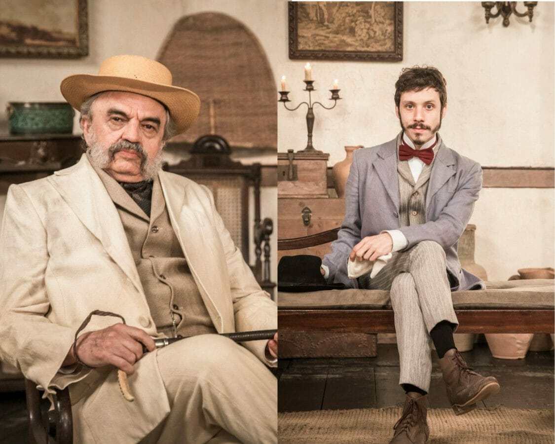 Eudoro (José Dumont) e Nélio (João Pedro Zappa) de Nos Tempos do Imperador (TV Globo/Divulgação)