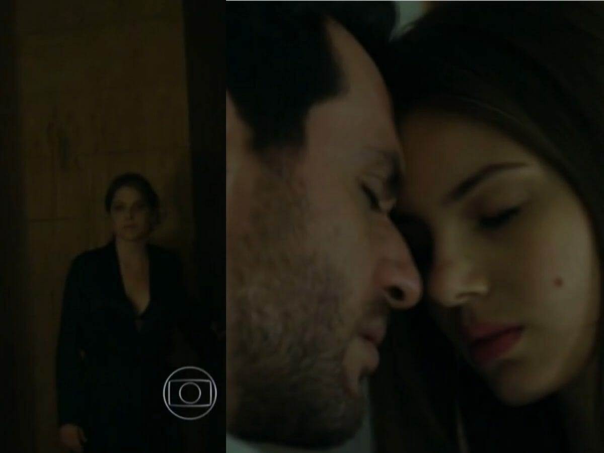 Carolina (Drica Moraes) quase flagra Alex (Rodrigo Lombardi) e Angel (Camila Queiroz) juntos (Reprodução/Globo)