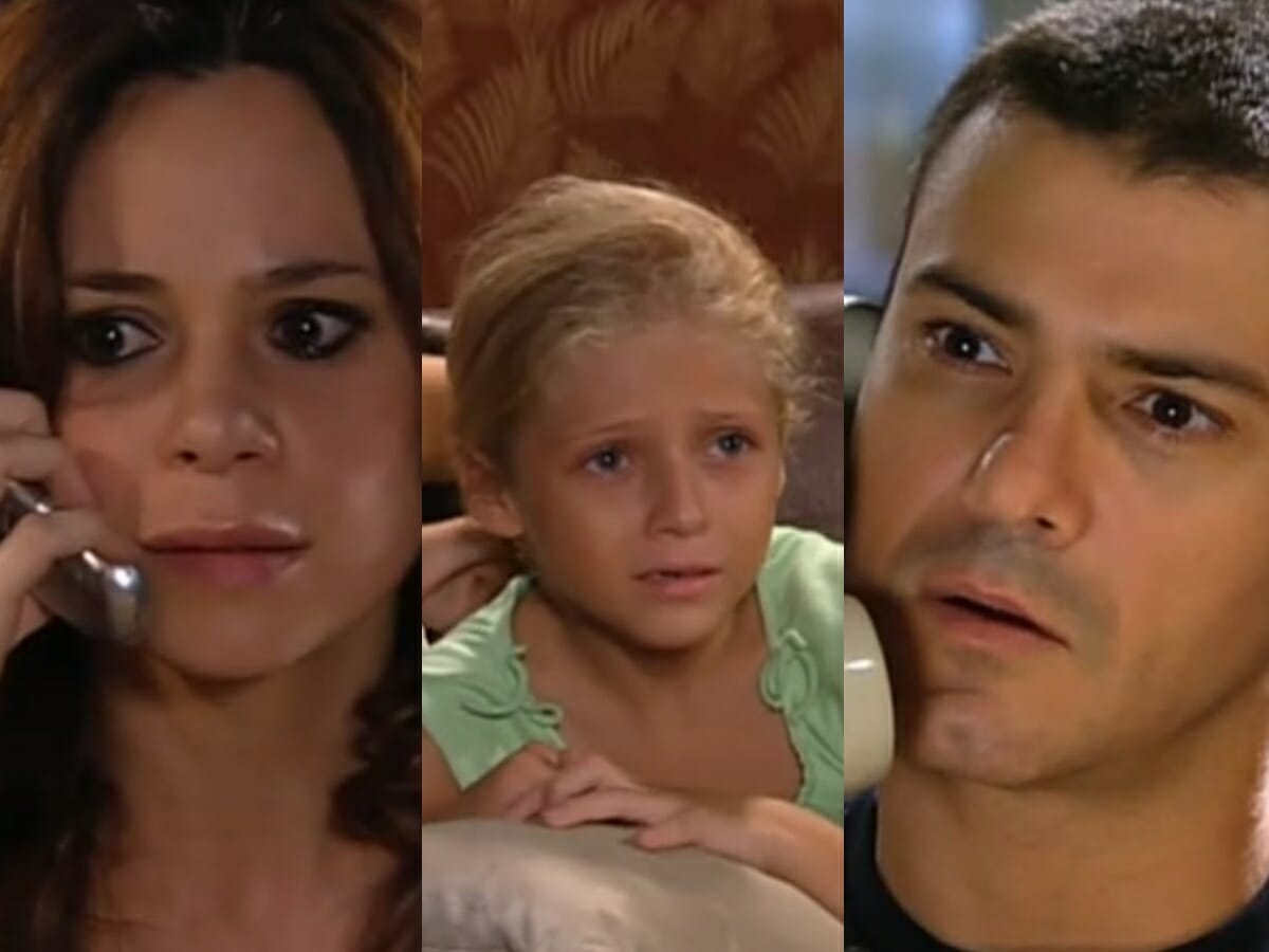 Elza (Vanessa Gerbelli), Nininha (Júlia Maggessi) e Lopo (Leonardo Vieira) de Prova de Amor