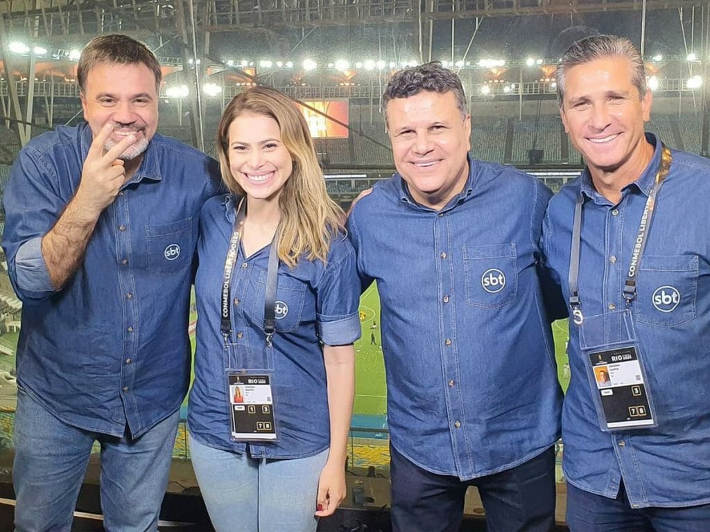 Mauro Beting, Fernanda Arantes, Téo José e Jorginho na final da Libertadores 2020