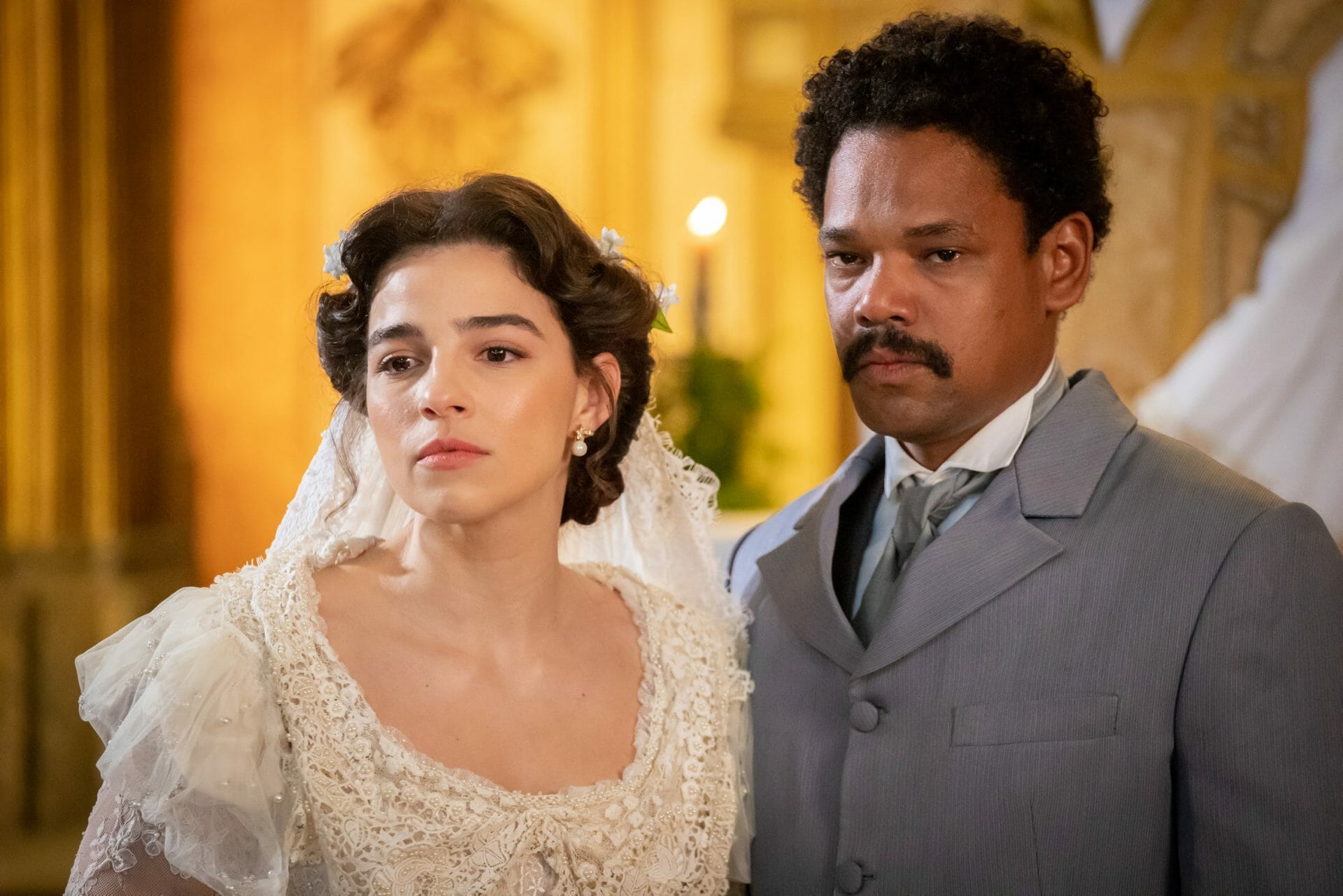 Casamento Samuel (Michel Gomes) e Pilar (Gabriela Medvedovski) de Nos Tempos do Imperador (Divulgação/TV Globo)